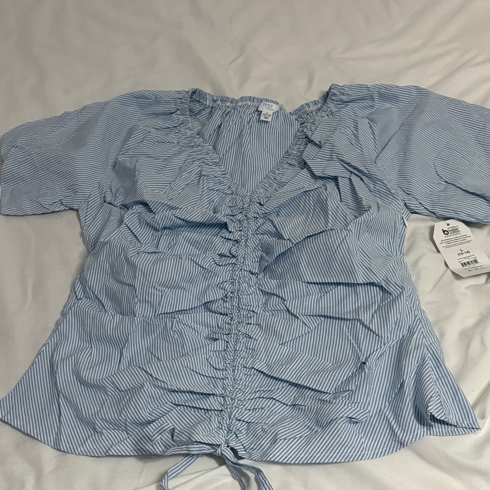 Time and Tru Light Blue Ruched Blouse